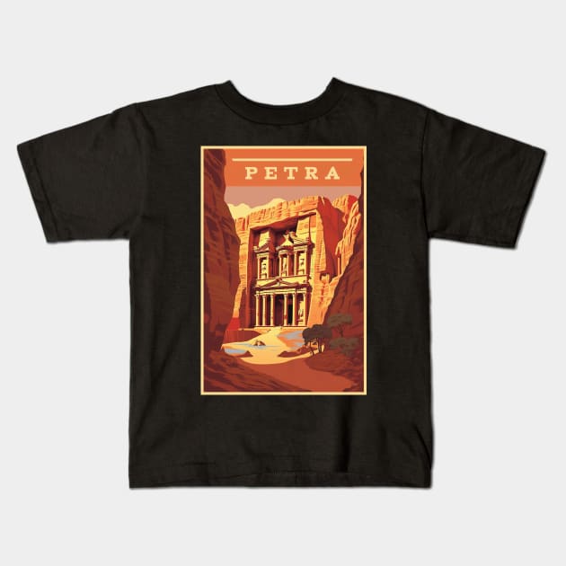 Petra, Jordan, Travel Poster Kids T-Shirt by BokeeLee